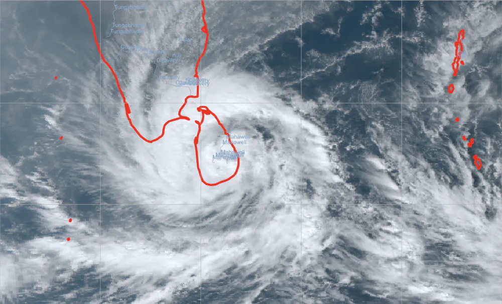 Sri Lanka under cyclone ditwah, captured by JAXA’s Himwari-8 satellite