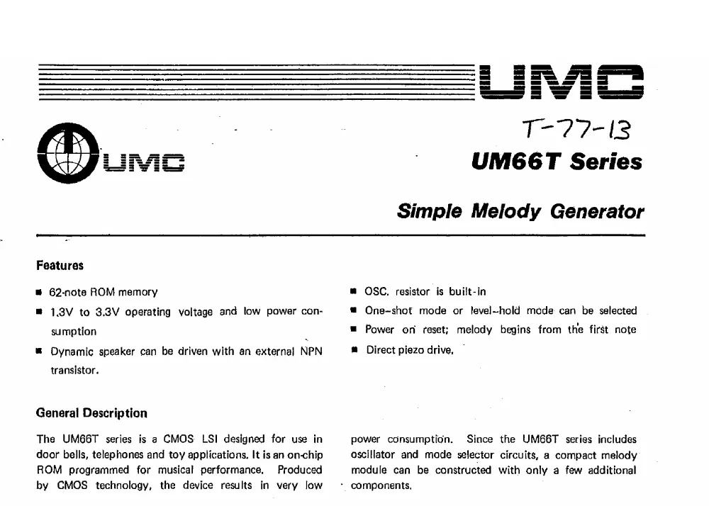 Screenshot of the UM66T Datasheet